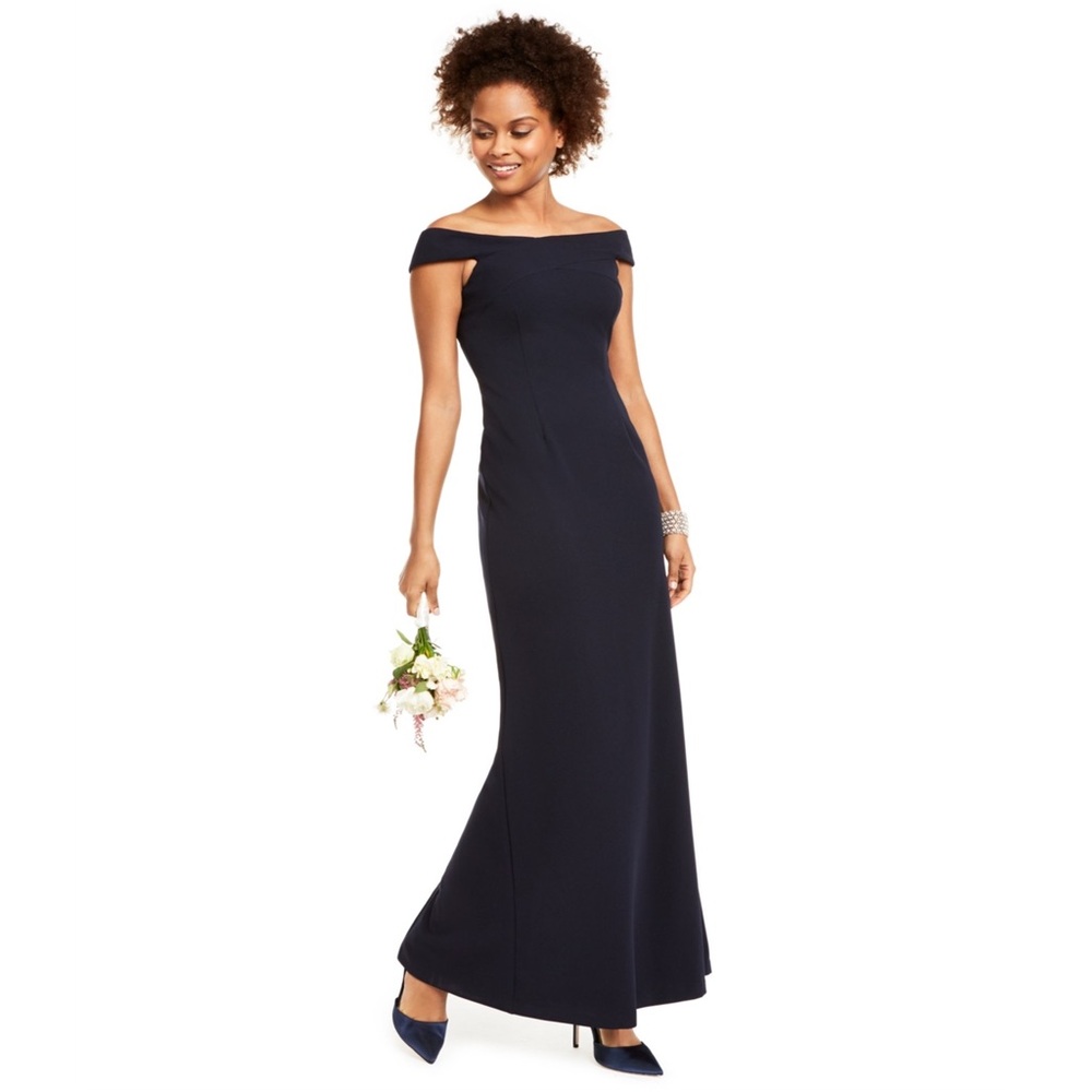 Adrianna Papell Womens Crepe A-Line Gown Dress navy 12